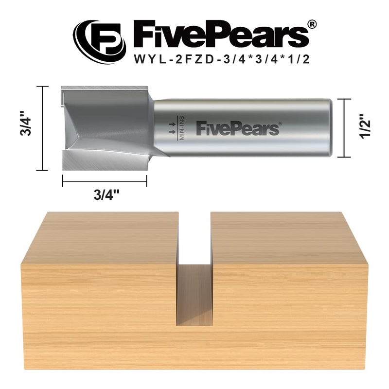 FIVEPEARS Straight Router Bits 1/2 Inch Shank Double Flute, 3/4 Inch Cutting Diameter, 3/4 Inch Cutting Length, Used for Create Groove, Dado or Hollow - Image 2